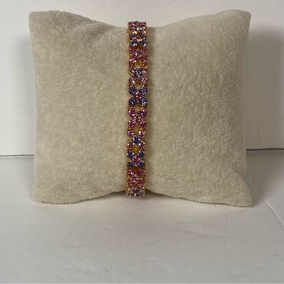 Joan Rivers Gold Tone Tennis Style Bracelet W/Pink/Lavender Swarovski Crystals - Picture 1 of 7